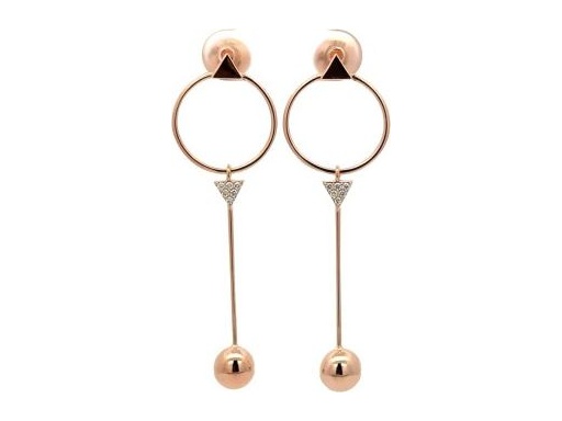 18K Rose Gold Geometric Drop Earrings with Pavé-Set Natural Diamonds and Polished Spheres